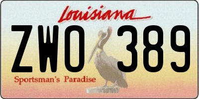 LA license plate ZWO389