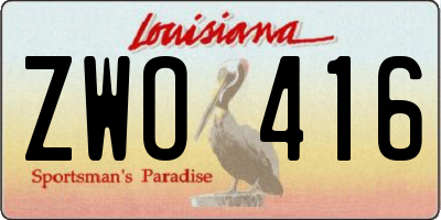 LA license plate ZWO416