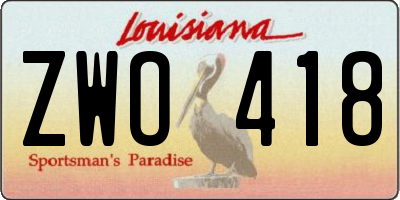 LA license plate ZWO418