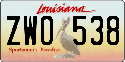 LA license plate ZWO538