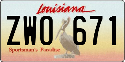 LA license plate ZWO671