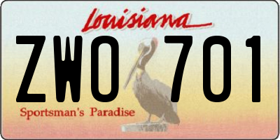 LA license plate ZWO701