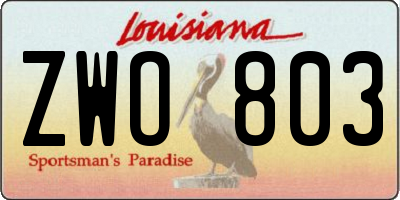 LA license plate ZWO803