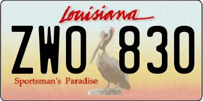 LA license plate ZWO830