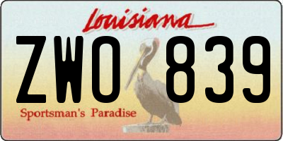 LA license plate ZWO839