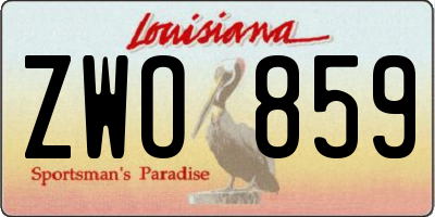 LA license plate ZWO859