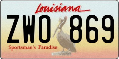 LA license plate ZWO869