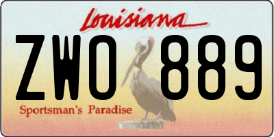 LA license plate ZWO889