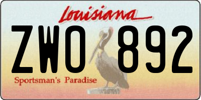 LA license plate ZWO892