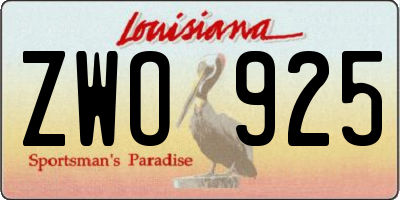 LA license plate ZWO925