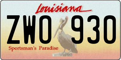 LA license plate ZWO930