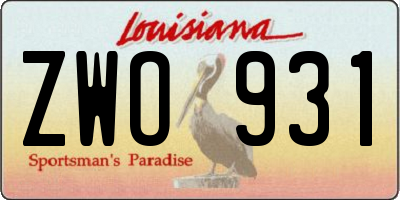 LA license plate ZWO931