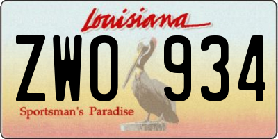 LA license plate ZWO934