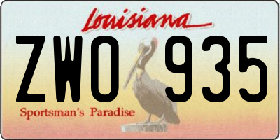 LA license plate ZWO935