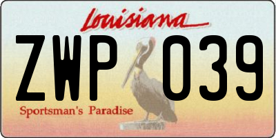 LA license plate ZWP039