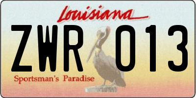 LA license plate ZWR013