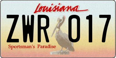 LA license plate ZWR017