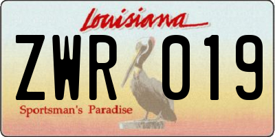 LA license plate ZWR019