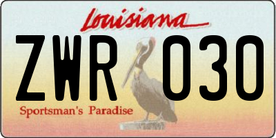 LA license plate ZWR030