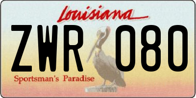 LA license plate ZWR080