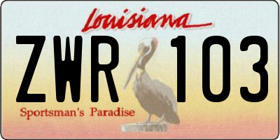 LA license plate ZWR103