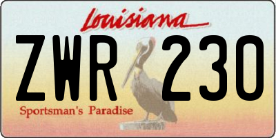 LA license plate ZWR230