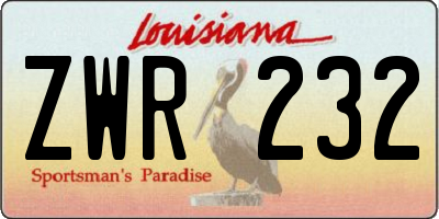 LA license plate ZWR232