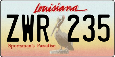 LA license plate ZWR235