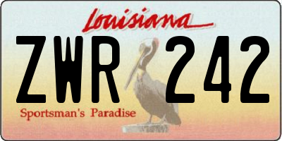 LA license plate ZWR242