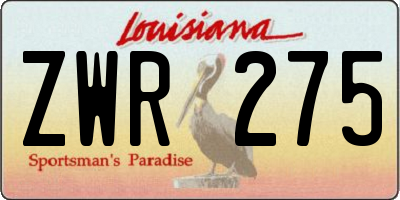 LA license plate ZWR275