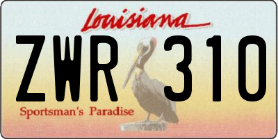 LA license plate ZWR310