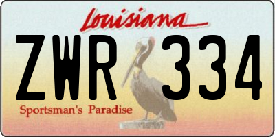 LA license plate ZWR334