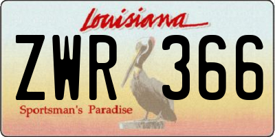 LA license plate ZWR366