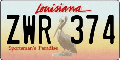 LA license plate ZWR374