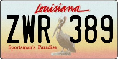 LA license plate ZWR389