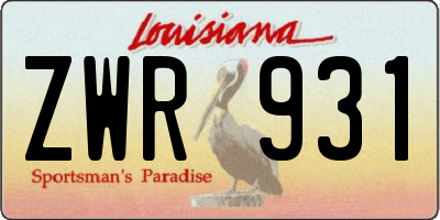 LA license plate ZWR931
