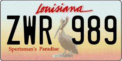 LA license plate ZWR989