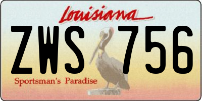 LA license plate ZWS756
