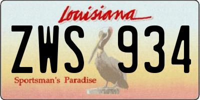 LA license plate ZWS934