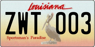 LA license plate ZWT003