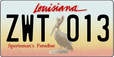LA license plate ZWT013