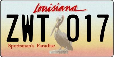 LA license plate ZWT017