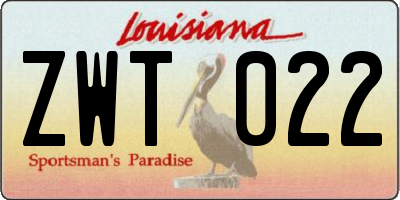 LA license plate ZWT022