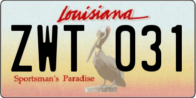 LA license plate ZWT031