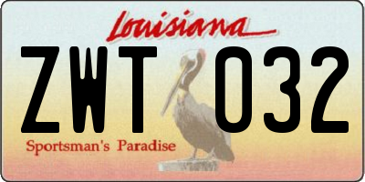 LA license plate ZWT032