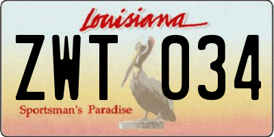 LA license plate ZWT034
