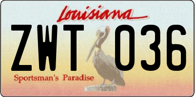 LA license plate ZWT036