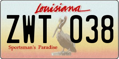 LA license plate ZWT038