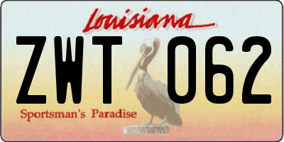 LA license plate ZWT062