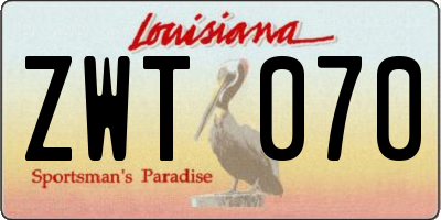 LA license plate ZWT070